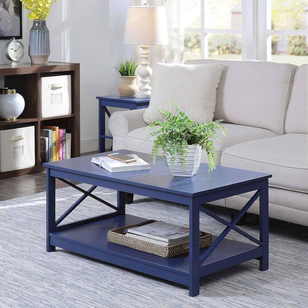 Angle. Convenience Concepts - Oxford Coffee Table with Shelf, Cobalt Blue - Cobalt Blue.