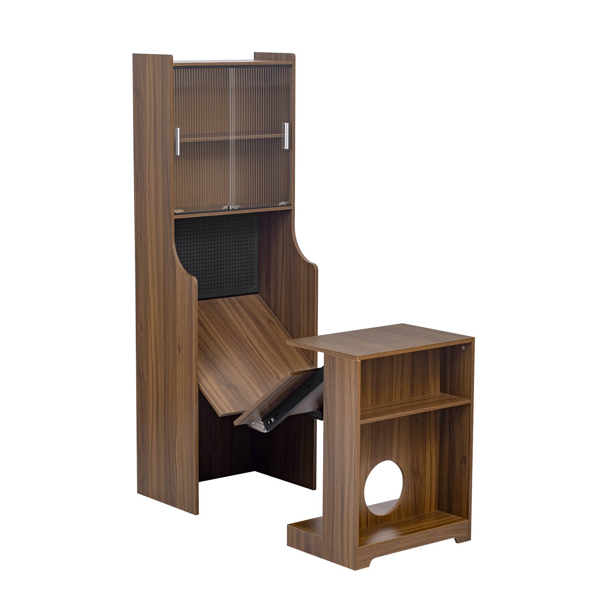 Alt View 1. Forest'nSky - Pet-Friendly Extendable Desk with Hutch, Storage & Free Cat Bed - Home Office & Gaming - Walnut.
