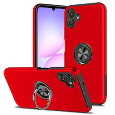 Front. Kitcheniva - Rubber Dual Layer Metal Ring Stand Cover Phone Case With Tempered Glass For Samsung Galaxy A07 Red - Red.