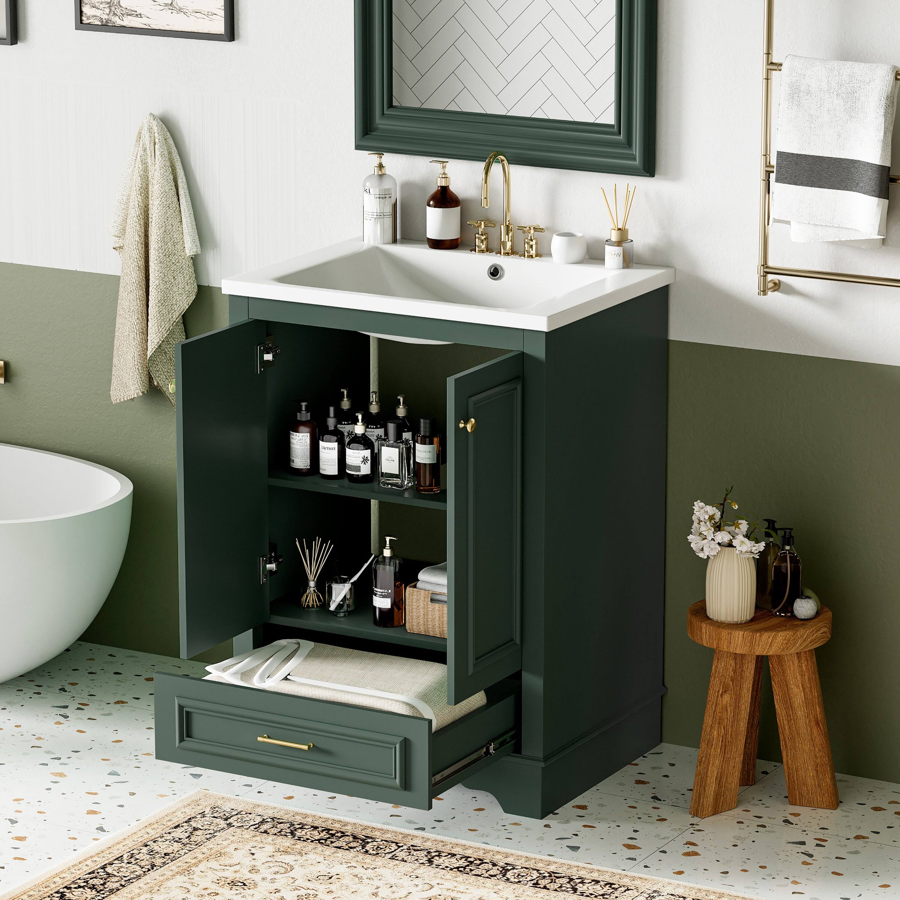 Alt View 5. Boyel Living - 24 Inch Bathroom Vanity with Ceramic Sink Soft Close Doors Silver HandlesGreen - Green.