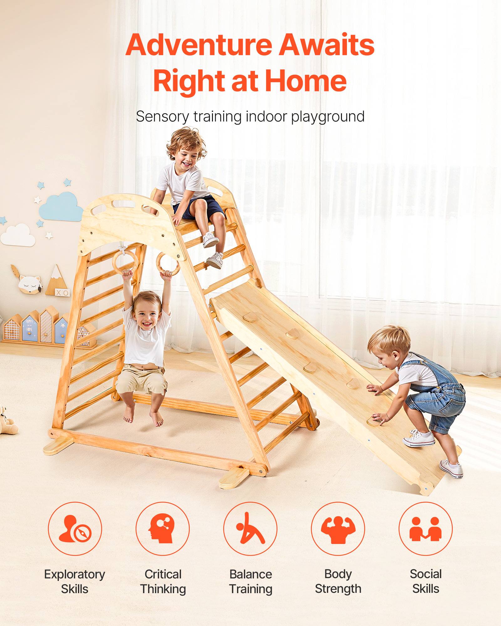 Adventure Awaits Right at Home  
Sensory training indoor playground  

- Exploratory Skills  
- Critical Thinking  
- Balance Training  
- Body Strength  
- Social Skills