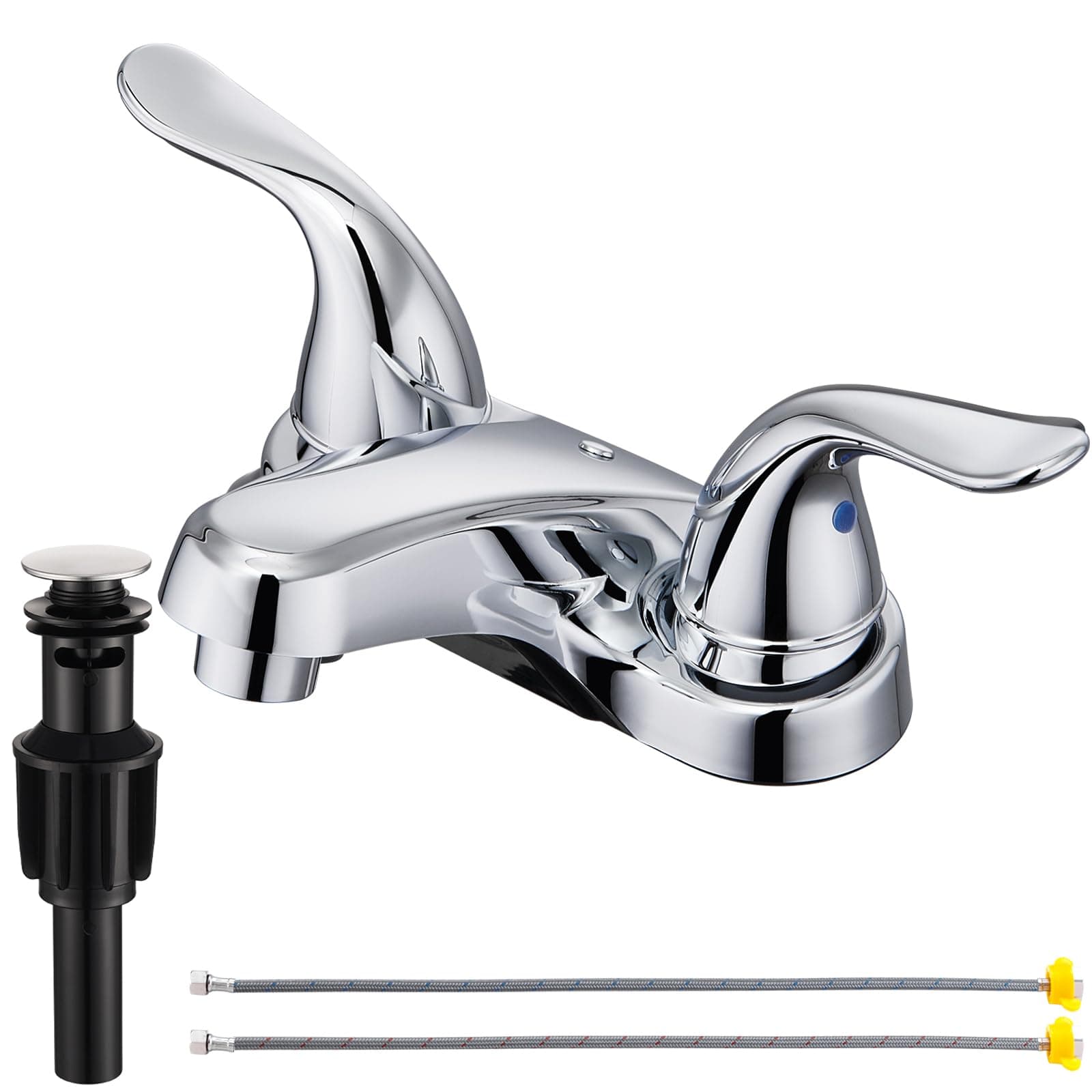 Paradigms Interiors - Bathroom Sink Faucets 2 3 Hole Dual Handles Plastic Over Faucet With Pop up Drain And 2 Supply Hoses For Ap - Chrome Plating