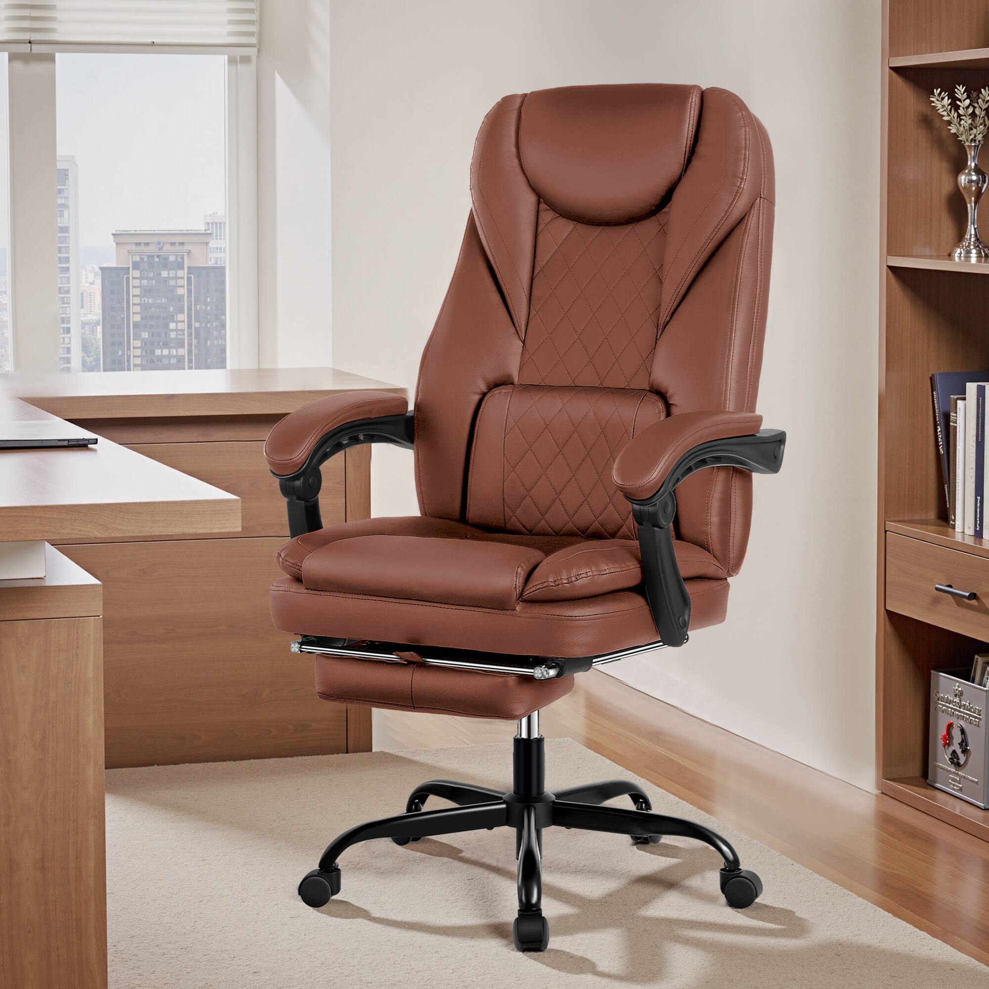Brick Attic - Big&Tall High-Back Executive Office Chair with Footrest Lumbar Support, 400LBS Reclined Ergonomic Computer Desk Chair - Brown