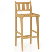 Costway 1 PCS 30" Teak Wood Bar Stool with Footrest & Backrest Wooden Bar Height Chair - Natural - Front_Zoom