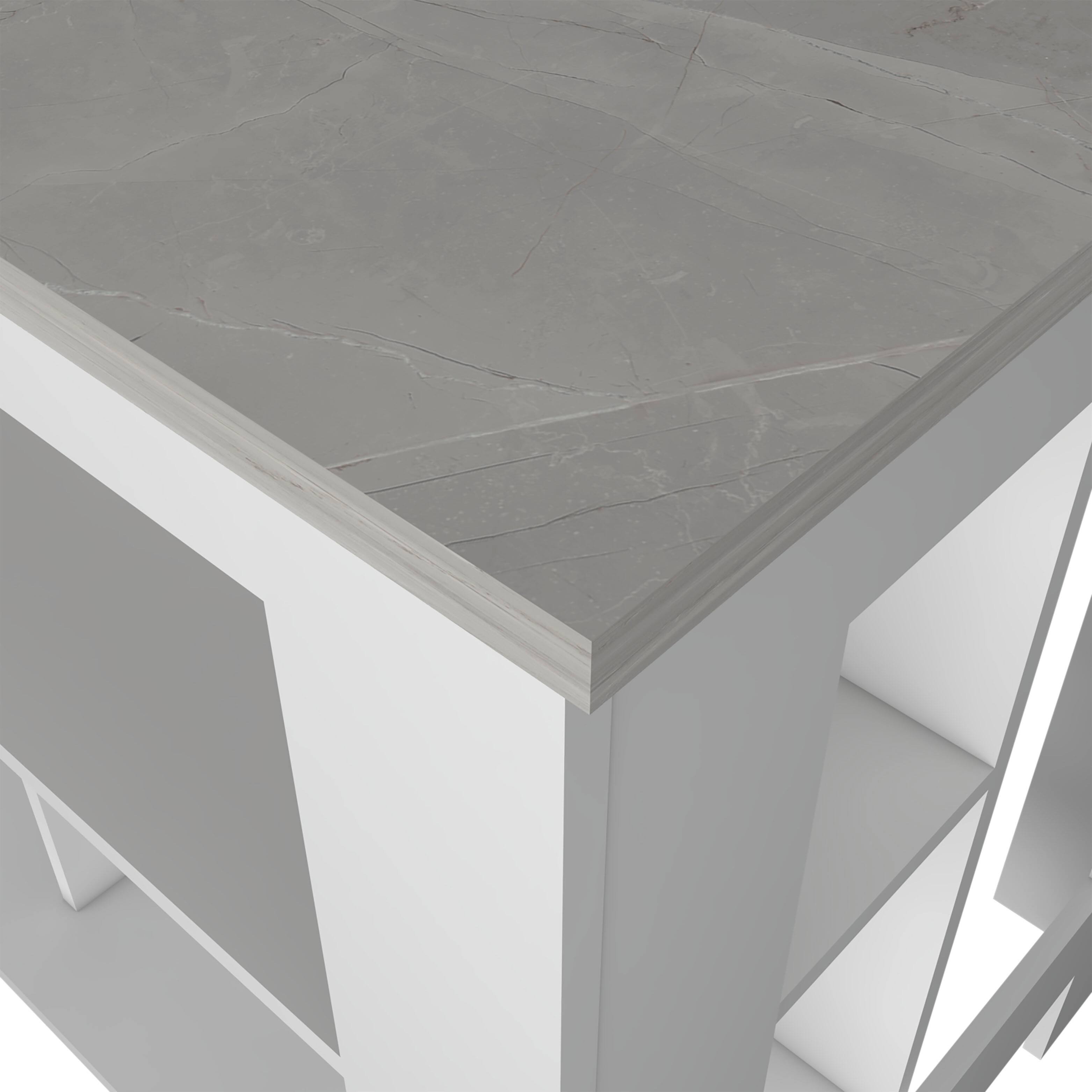 Alt View 2. TuHome - Cala Kitchen Island, Four Legs, Three Shelves, White and Ibiza Marble - White, Ibiza Marble.