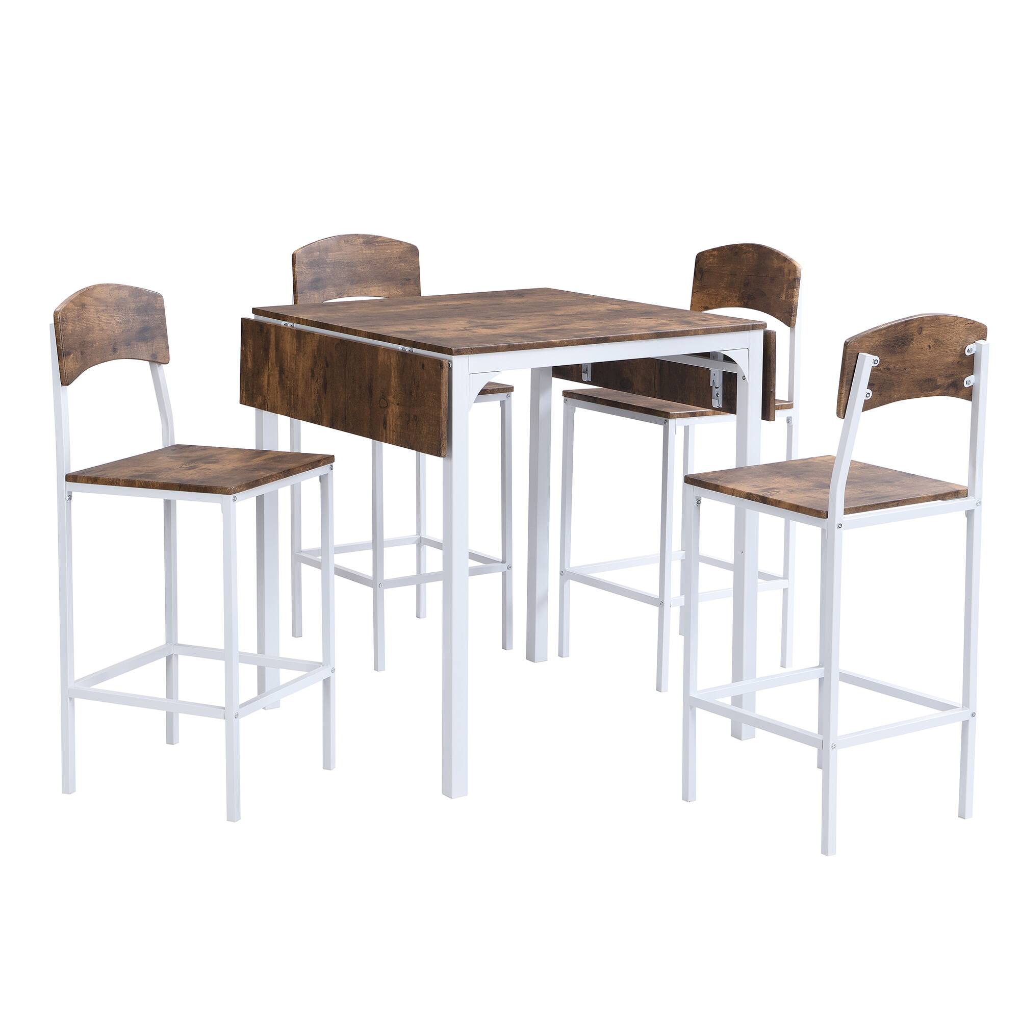 Back. APRILSOUL - Farmhouse 5-piece Counter Height Drop Leaf Dining Table Set with Dining Chairs for 4 White Frame+ Rustic Brown Tabletop - Rustic Brown.