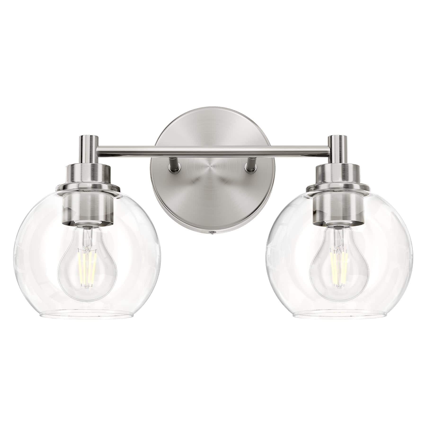 Dazzling Pops - Bathroom Light Fixtures Vanity With Globe Glass Shades E Sockets Lights Over Mirror For Bedroom Hallway Liv - Nickel 2-Light