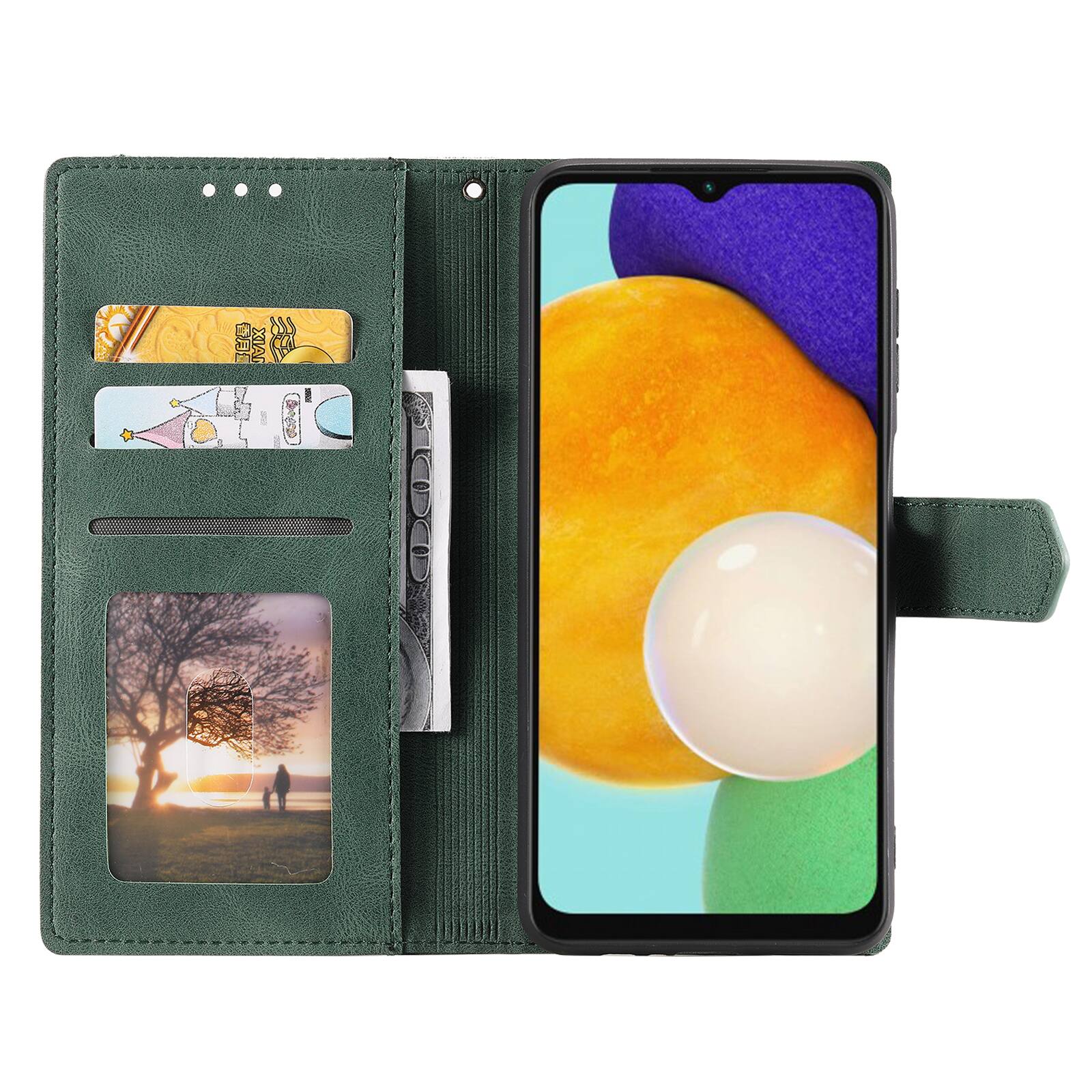 Left. Dteck - Wallet Case for Samsung Galaxy S24+,Vintage PU Leather Flip Card Holder Kickstand Magnetic Closure Phone Cover - Green.