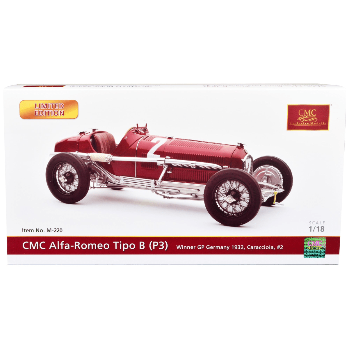 LIMITED EDITION

CMC Alfa-Romeo Tipo B (P3)

Item No. M-220

SCALE 1/18

Winner GP Germany 1932, Caracciola, #2