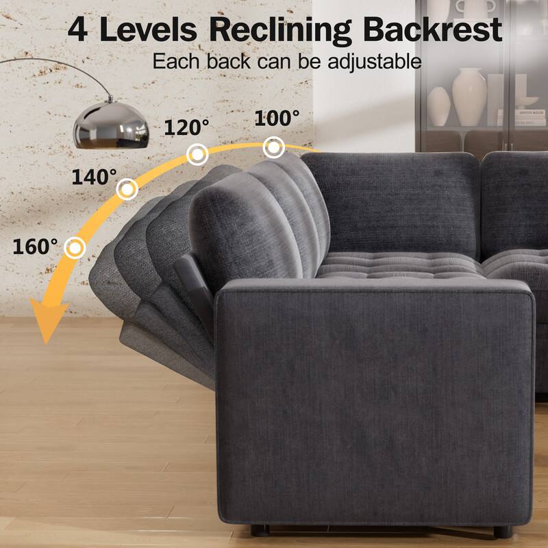 4 Levels Reclining Backrest  
Each back can be adjustable  
100° 120° 140° 160°
