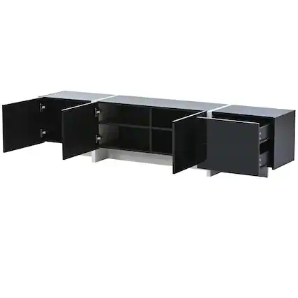 Front. Ecooso - Contemporary Rectangle Design TV Stand, Unique Style TV Console Table for TVs Up to 80'', High Gloss UV Surface - Black.
