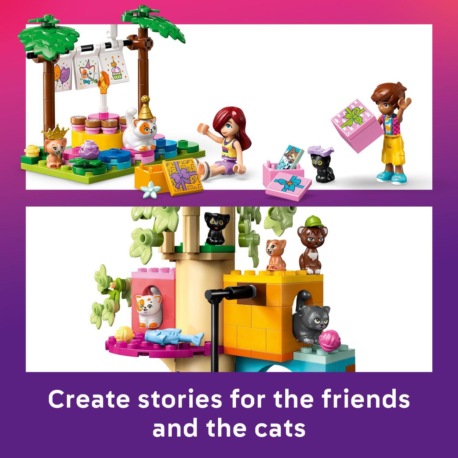 Create stories for the friends and the cats