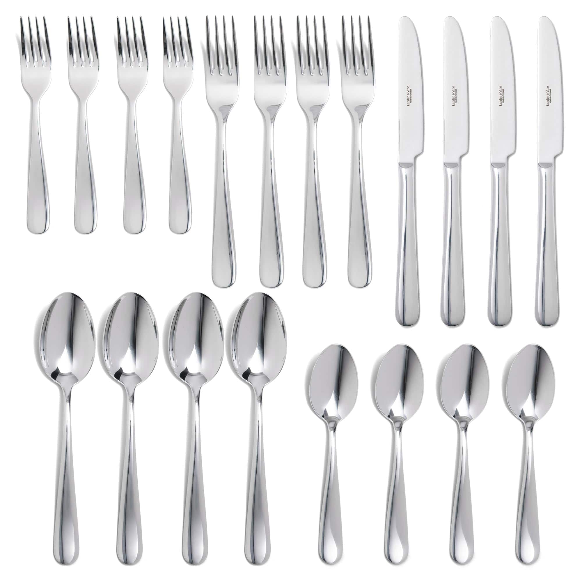 Larder & Vine - 20-Piece Classic Flatware Set for 4, Made in Portugal from 18/10 Stainless Steel - Brushed Silver