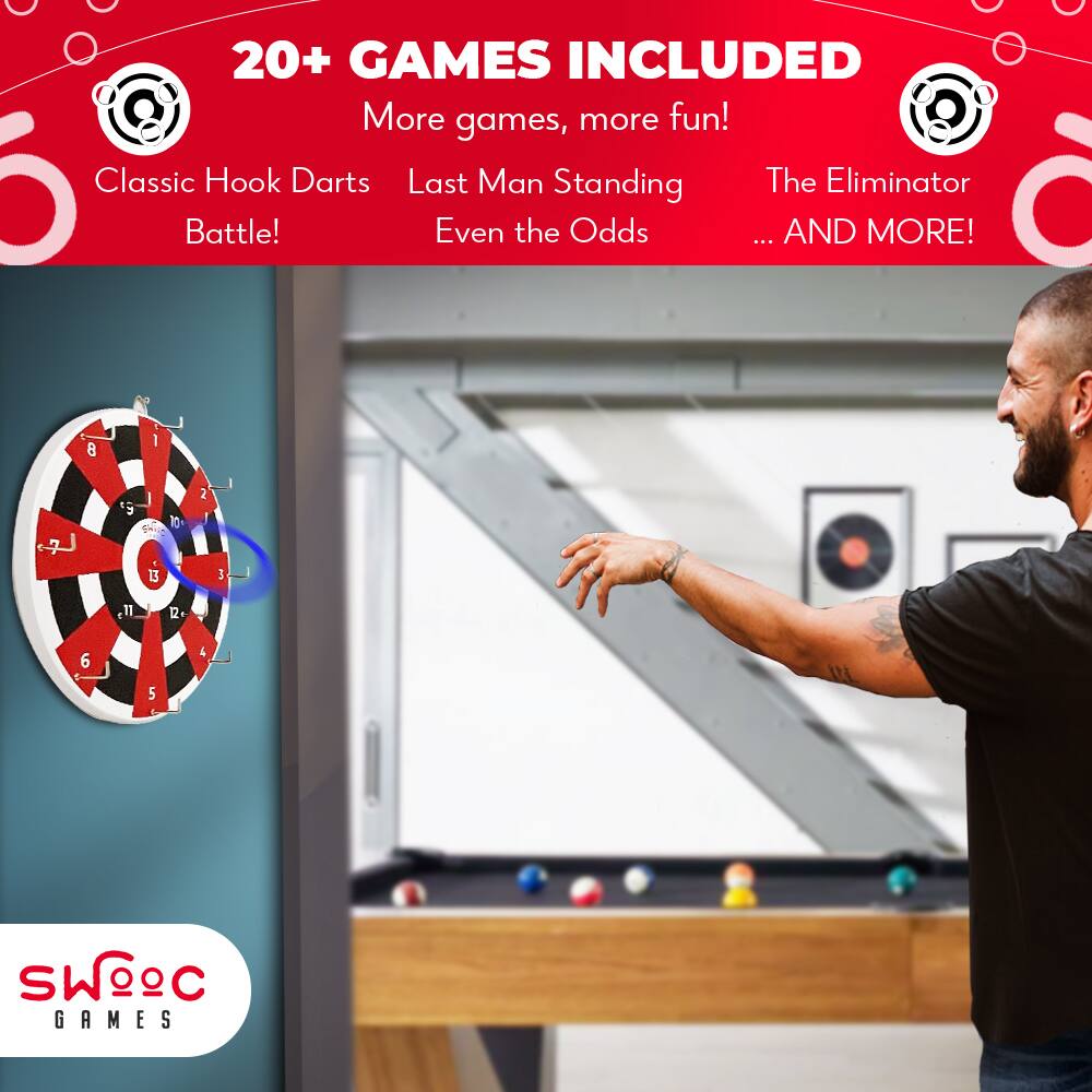 20+ GAMES INCLUDED  
More games, more fun!  
Classic Hook Darts Battle!  
Last Man Standing Even the Odds  
The Eliminator ... AND MORE!  

SWOOC GAMES
