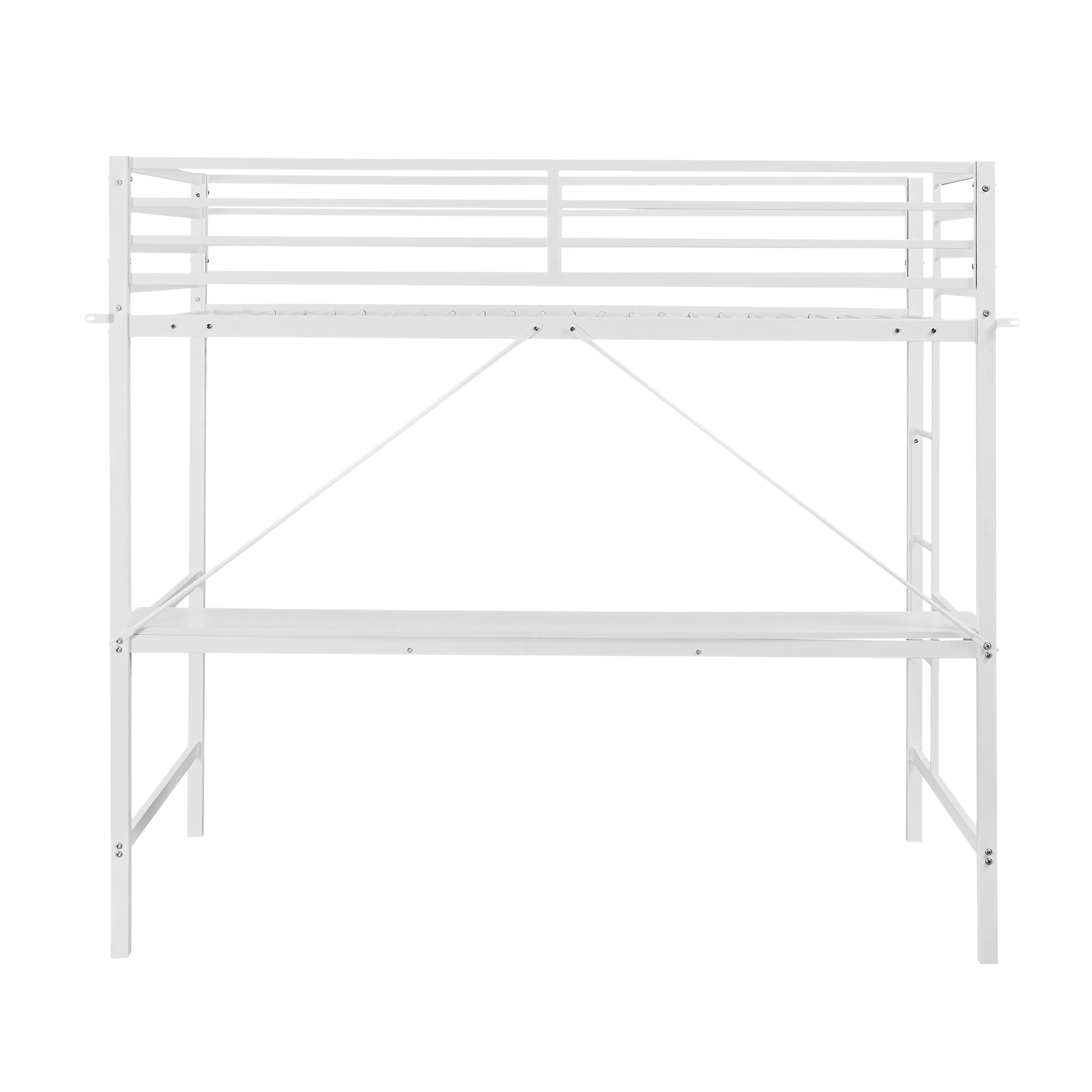 Alt View 7. Emma + Oliver - Jensen Metal Loft Bed Frame with Desk, Protective Guard Rails and Ladder for Kids, Teens and Adults - White.