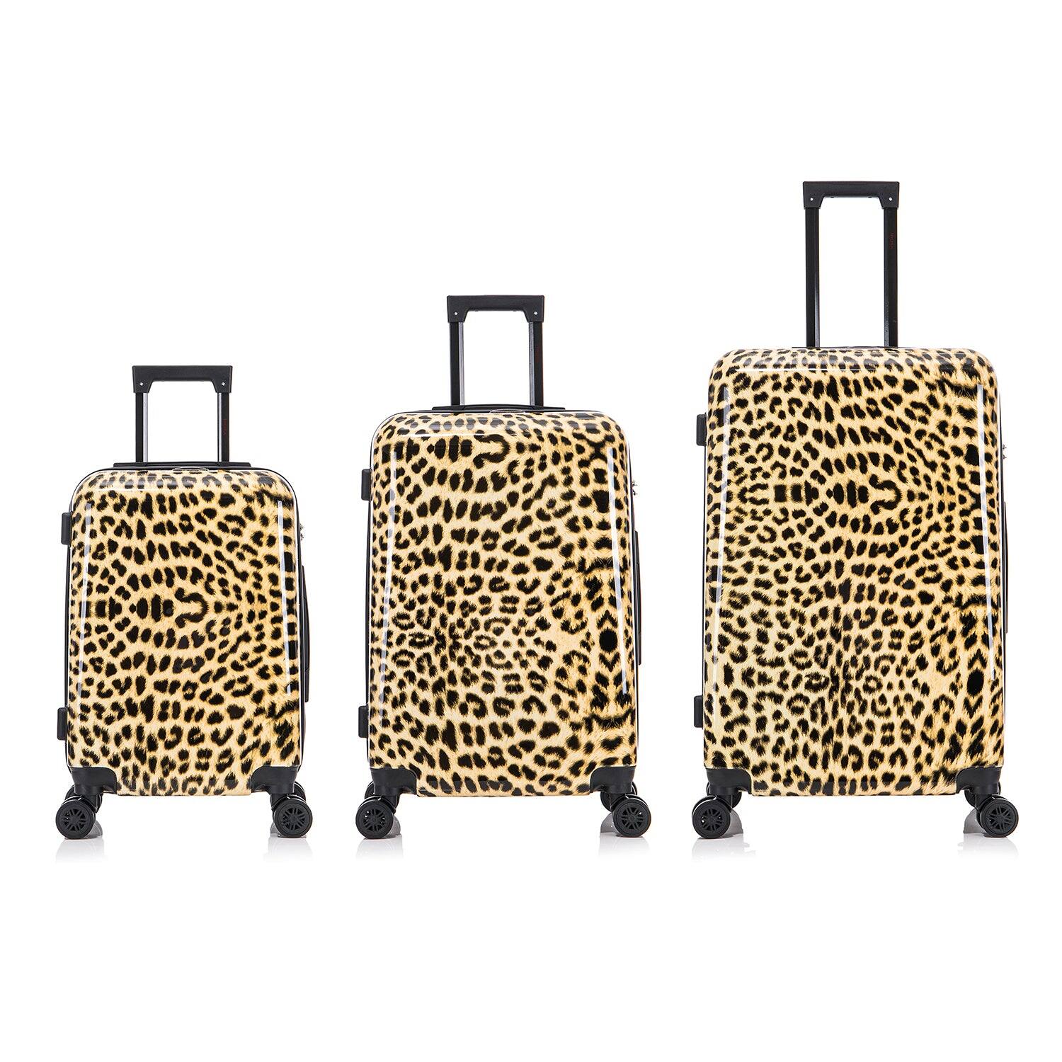 Angle. InUSA - Cheetah Prints lightweight hardside Spinner 3 Piece Luggage Set 20"/24"/28" - CHEETAH.