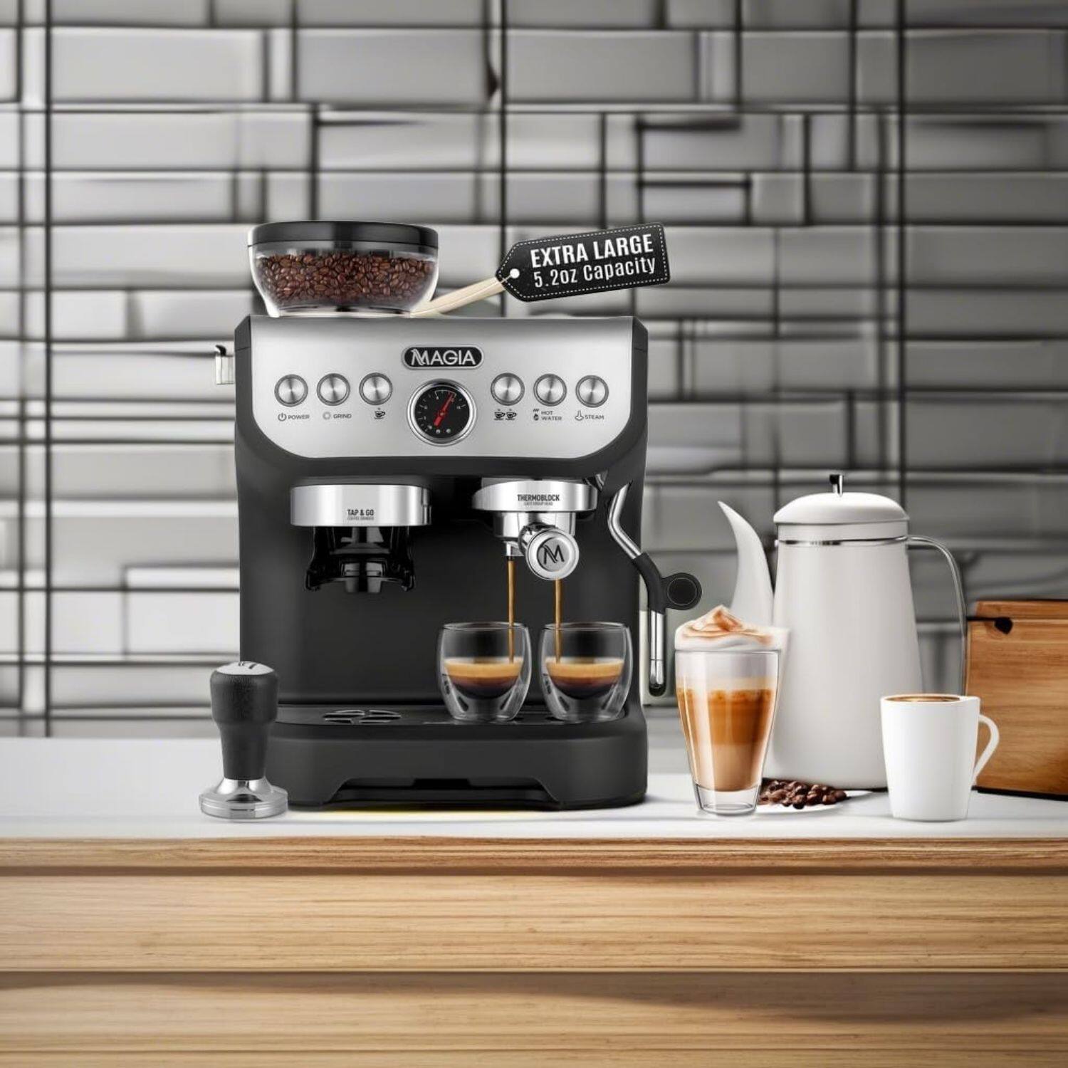 Zulay Kitchen Magia Manual Espresso Machine with Grinder and Milk