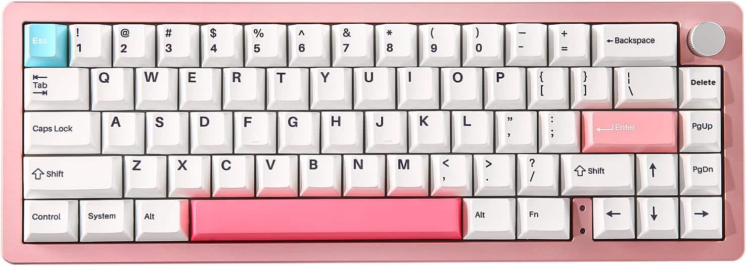 Wikistore - AL66 Wireless Mechanical Keyboard,65% Knob Control Hot Swappable Pre-lubed Switches, Gasket Mounted RGB Milk Switch - Pink