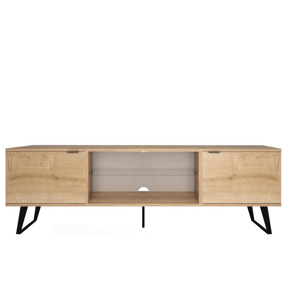 Alt View 1. Atelier Mobili - Mid Century Modern Door Glass Shelf TV Stand (Oak) - Brown.