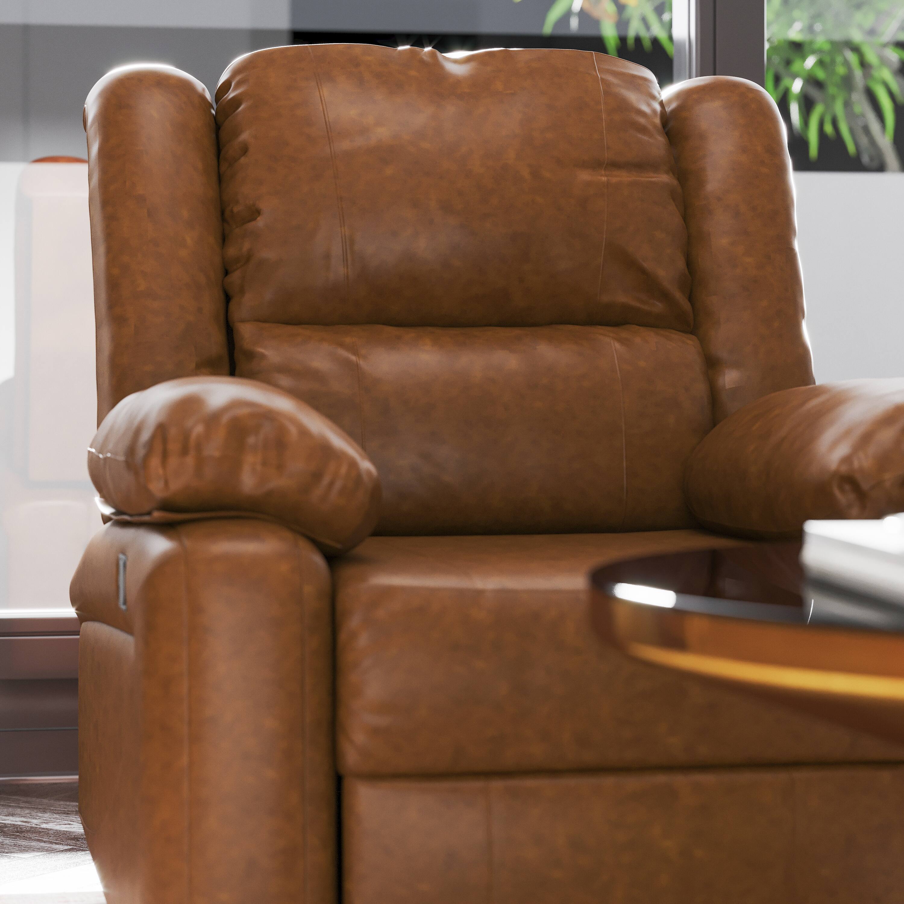 Alt View 4. Emma + Oliver - Recliner with Bustle Back and Padded Arms - Cognac Faux Leather.