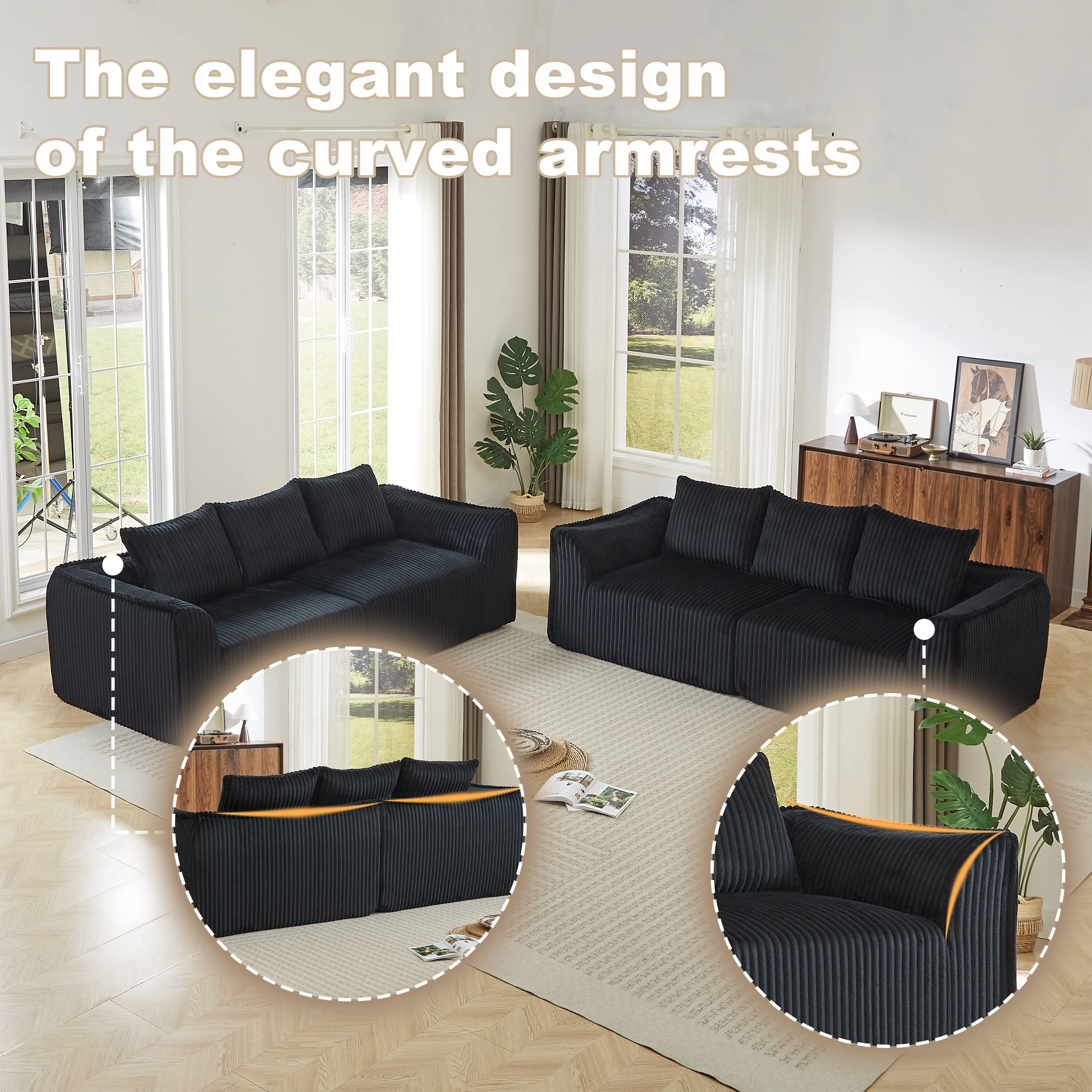 The elegant design of the curved armrests