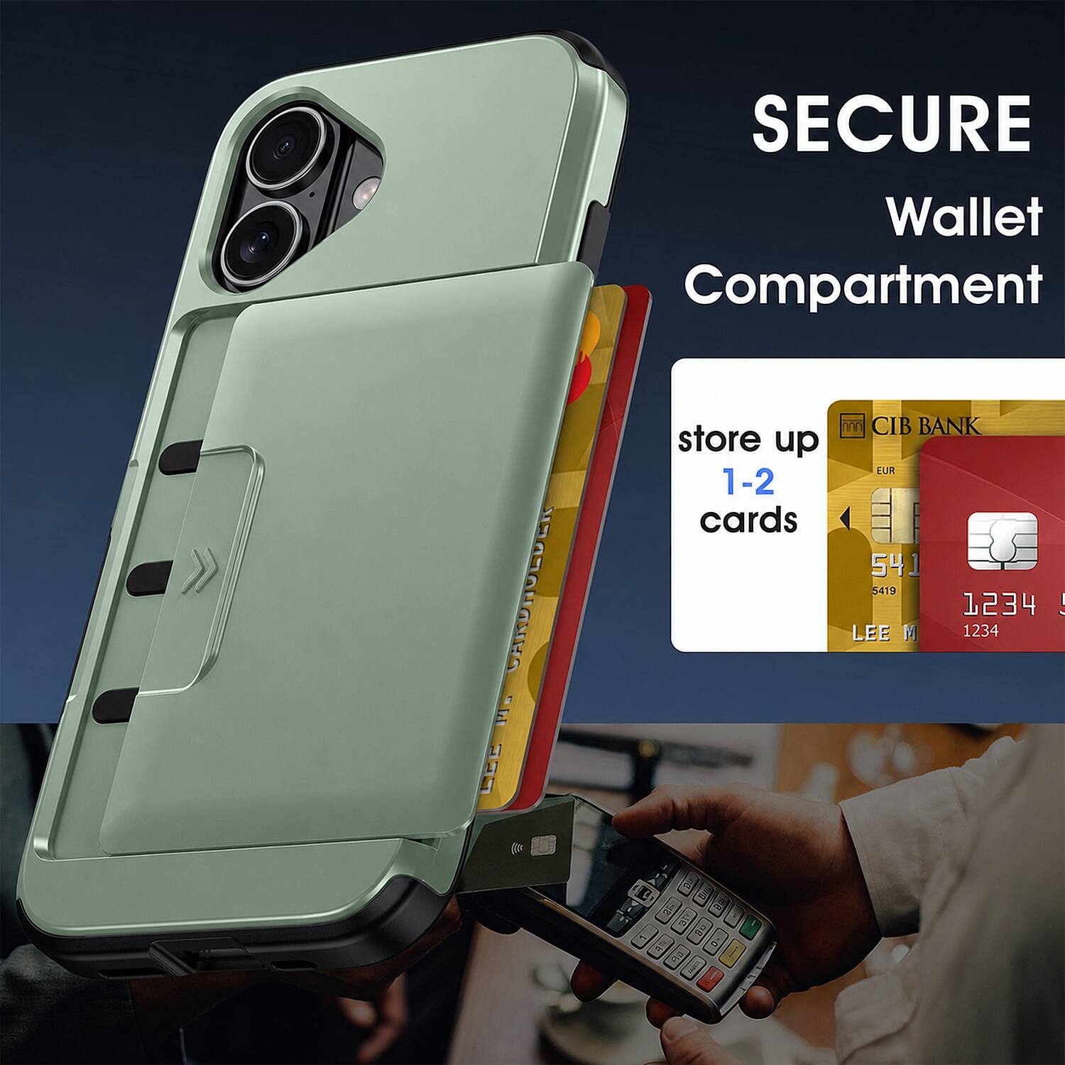 CARDHOLDER  
SECURE Wallet Compartment  
store up 1-2 cards  
CIB BANK  
5419 1234  
LEE M  
1234