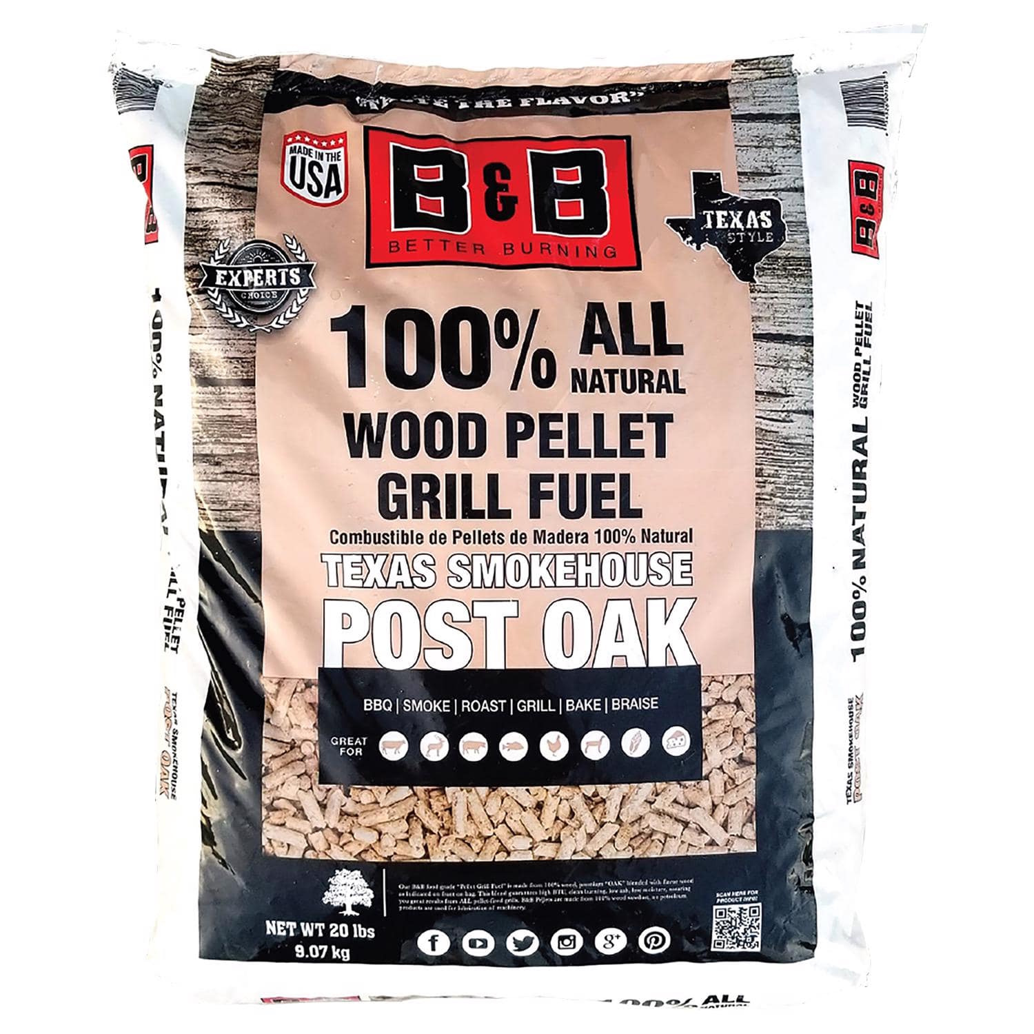 B&B Charcoal - B&B Texas Smokehouse Hardwood Pellets All Natural Oak 20 lb