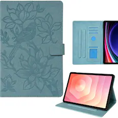 Front. Dteck - Faux Leather Flip Case for Samsung Galaxy Tab A11+ (A11 Plus) 2025 / A9+ 2023,Embossed Bird Wallet Folio Stand Cover - Blue.
