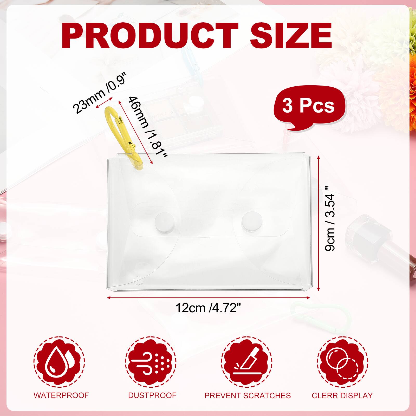PRODUCT SIZE

23mm / 0.9"  
46mm / 1.81"  
9cm / 3.54"  
12cm / 4.72"  

3 Pcs

WATERPROOF  
DUSTPROOF  
PREVENT SCRATCHES  
CLEAR DISPLAY
