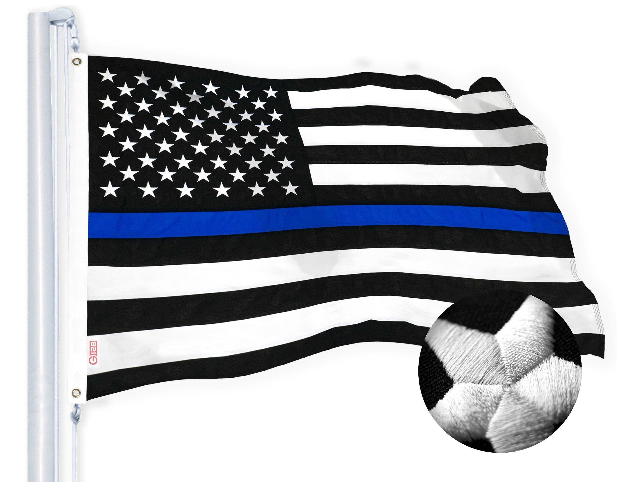 Alt View 3. G128 - Thin Blue Line Flag 3x5 Ft 2-Pack Embroidered Spun Polyester - Assorted Colors.