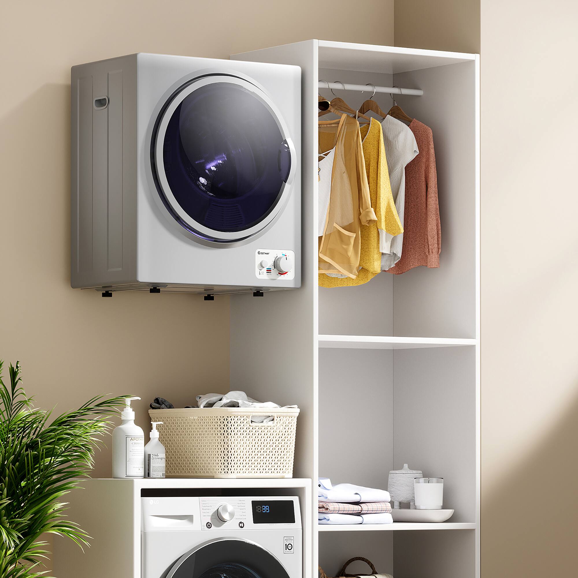 Alt View 4. Costway - Costway Electric Tumble Compact Laundry Dryer Stainless Steel Wall Mounted 1.5 cu .ft. - Silver.