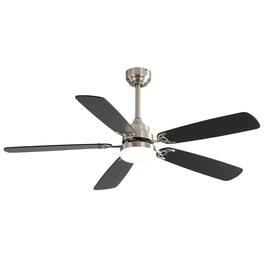 HOMLUX - Modern 52 Inch Led Ceiling Fan With 6 Speed Wind 5 Blades Remote Control Reversible DC Motor With Light - Nickel