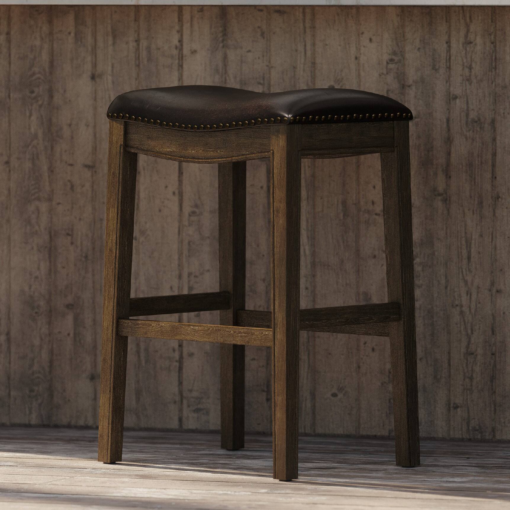 Angle. Maven Lane - 31" Adrien Saddle Bar Stool In Walnut Finish With Vegan Leather - Walnut.