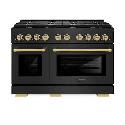 Front. ZLINE - Autograph 48 in. 6.7 cu. ft. Freestanding Paramount Gas Range w/ 8 Burners in Black Stainless Steel and Bronze Accents - Black Stainless Steel.