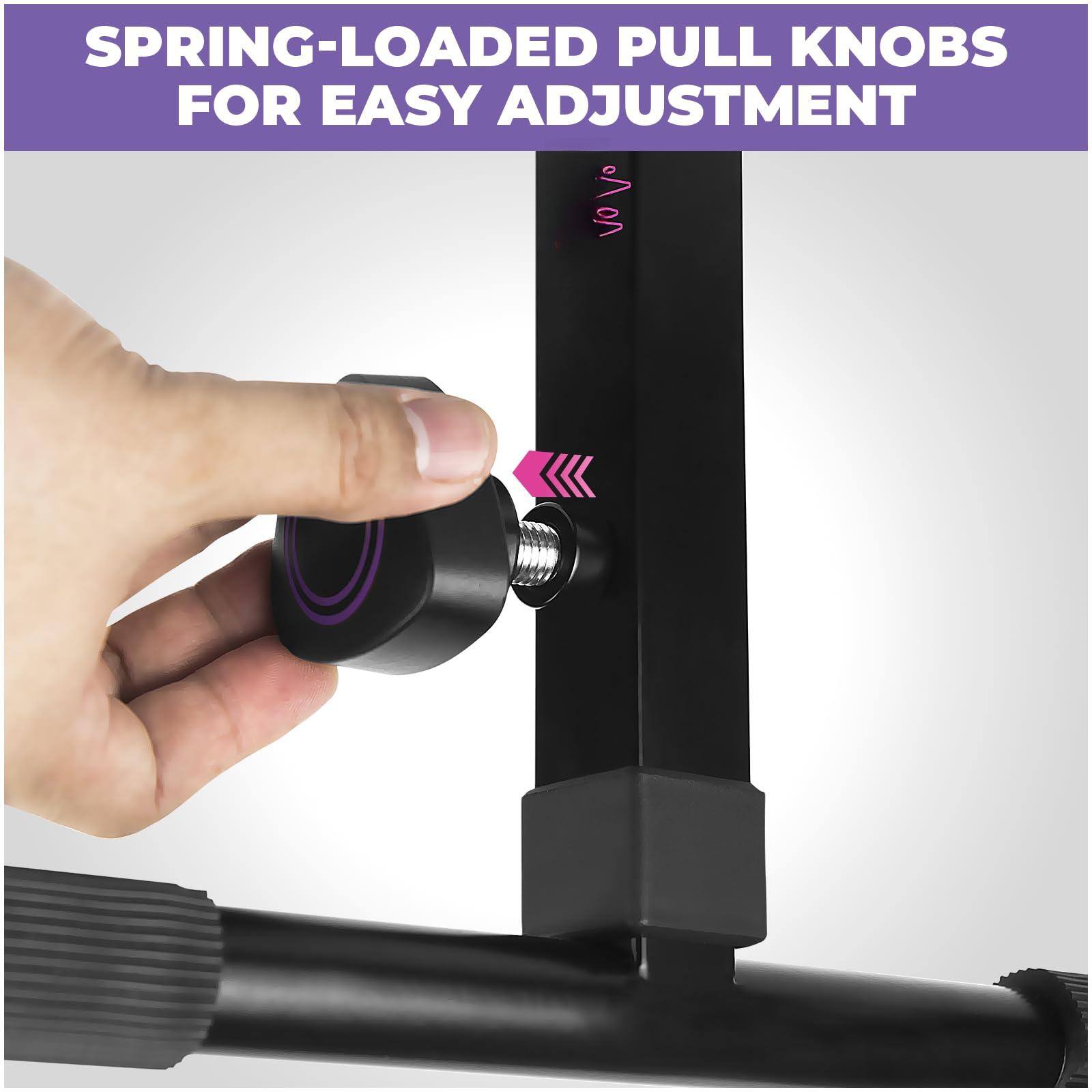 SPRING-LOADED PULL KNOBS FOR EASY ADJUSTMENT