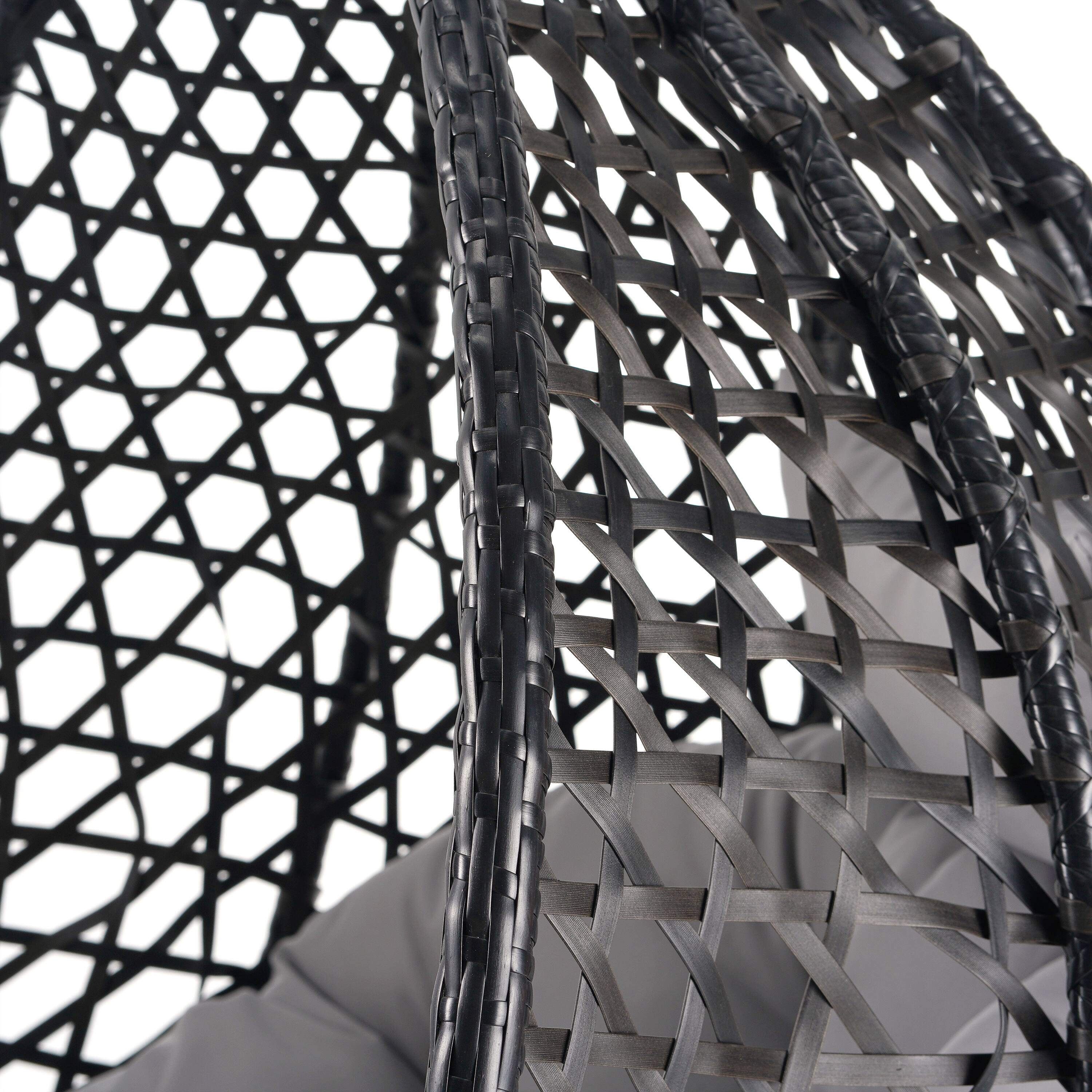 Alt View 5. Mondawe - Outdoor Swing chairs with Soft Removable Cushion and Rattan Weaving - Black+ Gray.