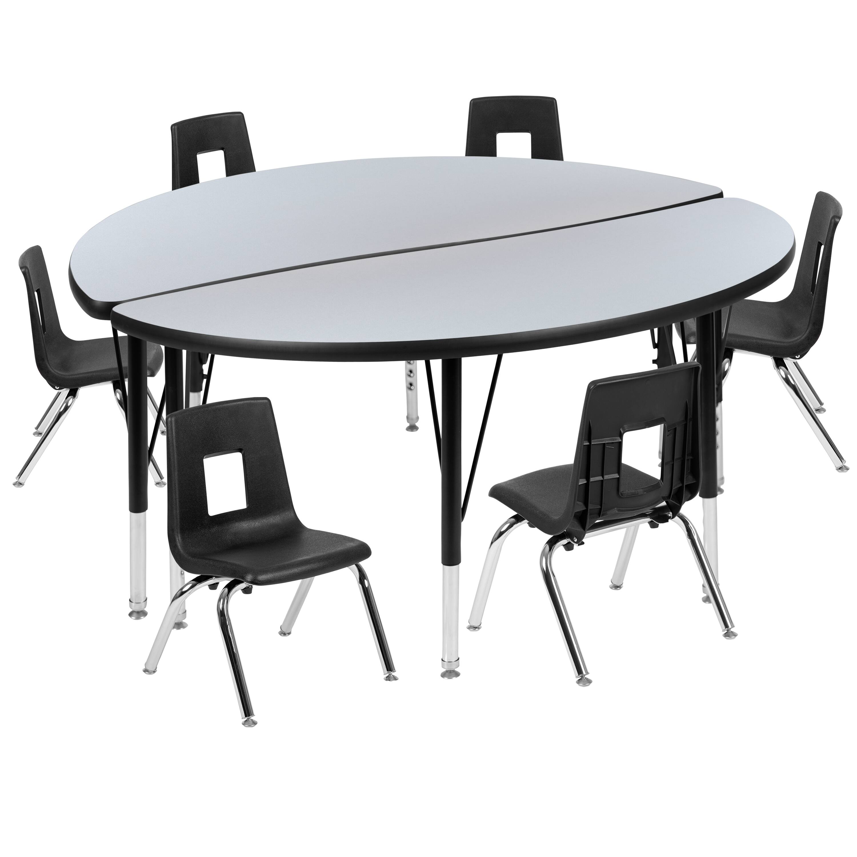 Alt View 1. Emma + Oliver - 47.5" Circle Wave Collaborative Laminate Activity Table Set with 12" Student Stack Chairs, Grey/Black - Grey.