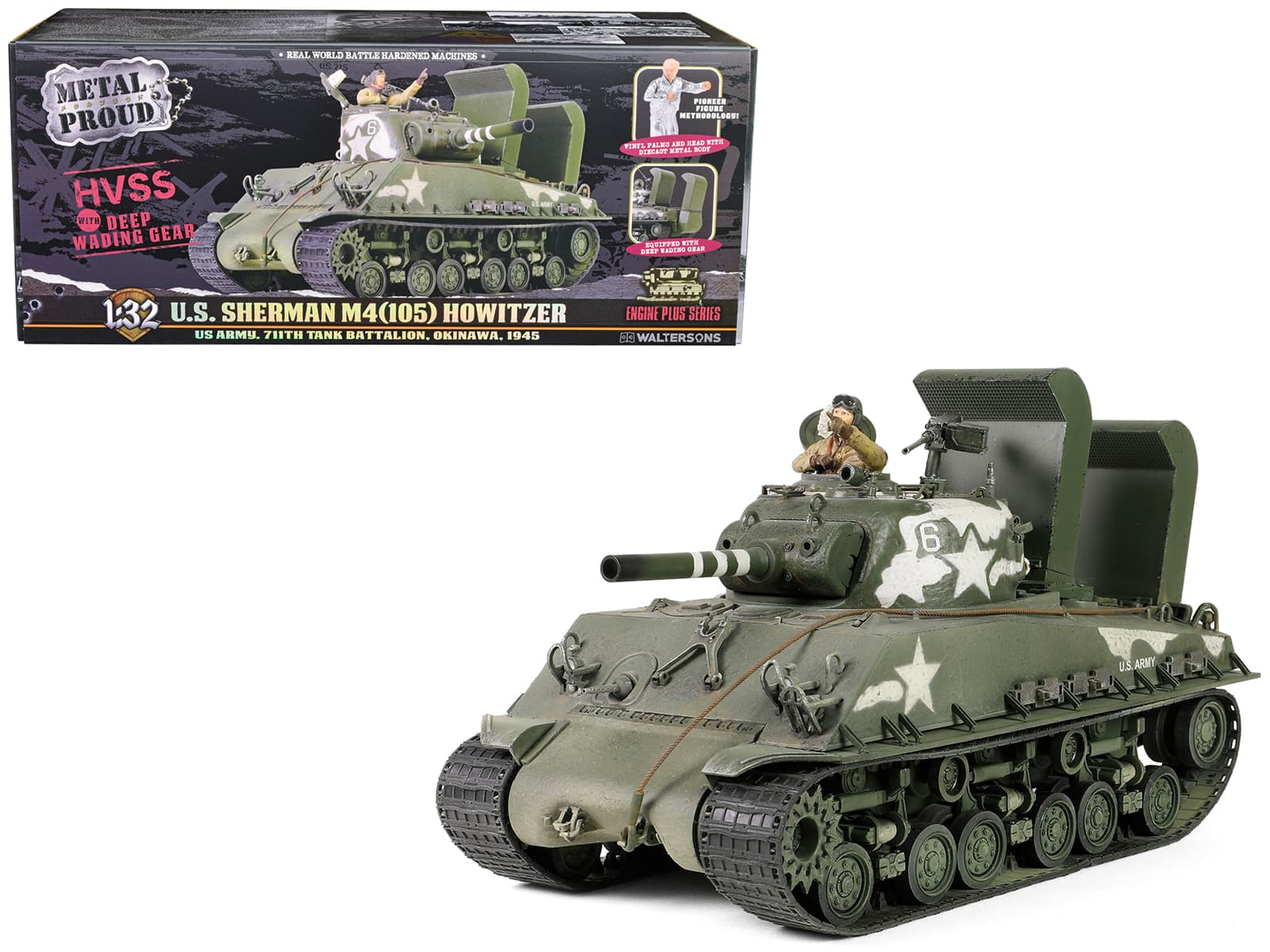"Sherman M4 (105) Howitzer Medium Tank ""US Army, 711th Tank Battalion, Okinawa"" (1945) 1/32 Diecast Model by Metal Proud" price history on PriceWatchPro