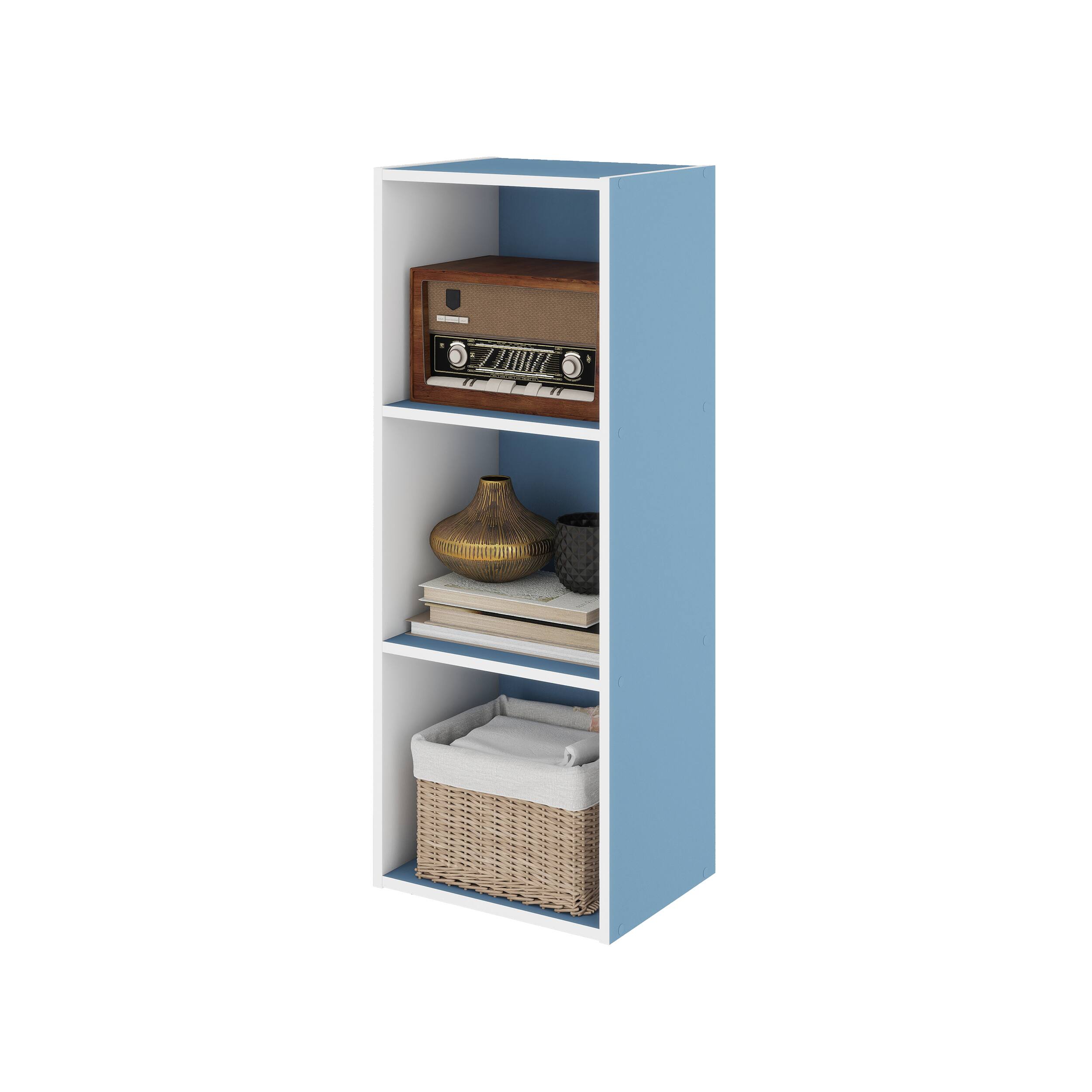 Alt View 2. HOMLUX - 3-Tier 31.5" Bookcase Standing Bookshelf Wood Storage Shelf Small Organizer Bookshelves for Home Office & Bedroom, Blue - Blue, White.