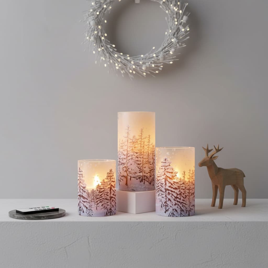 Alt View 2. FINEAK - 3 Pack Christmas Tree Flameless Glass Candles: Remote Control & Timer, Real Wax, Battery Operated - ‎Purple.