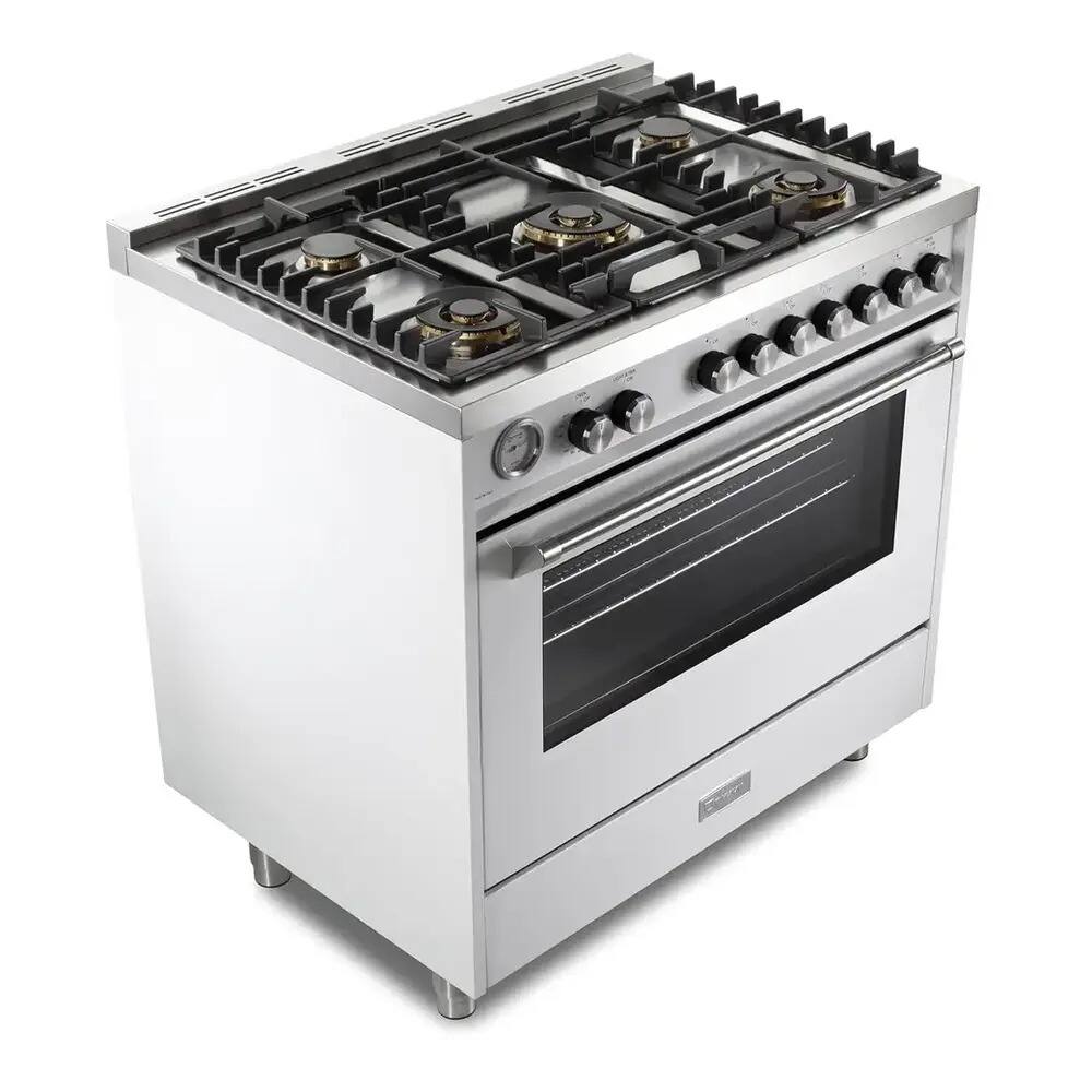 Angle. Verona - Verona Ultima 36" Gas Range with 5 Sealed Burners in White - White.