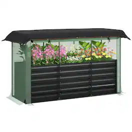 Outsunny - Steel Planter Box with Crop Cage and Shade Cloth, Raised Garden Bed for Flowers, Veggies and Herbs - Dark Gray