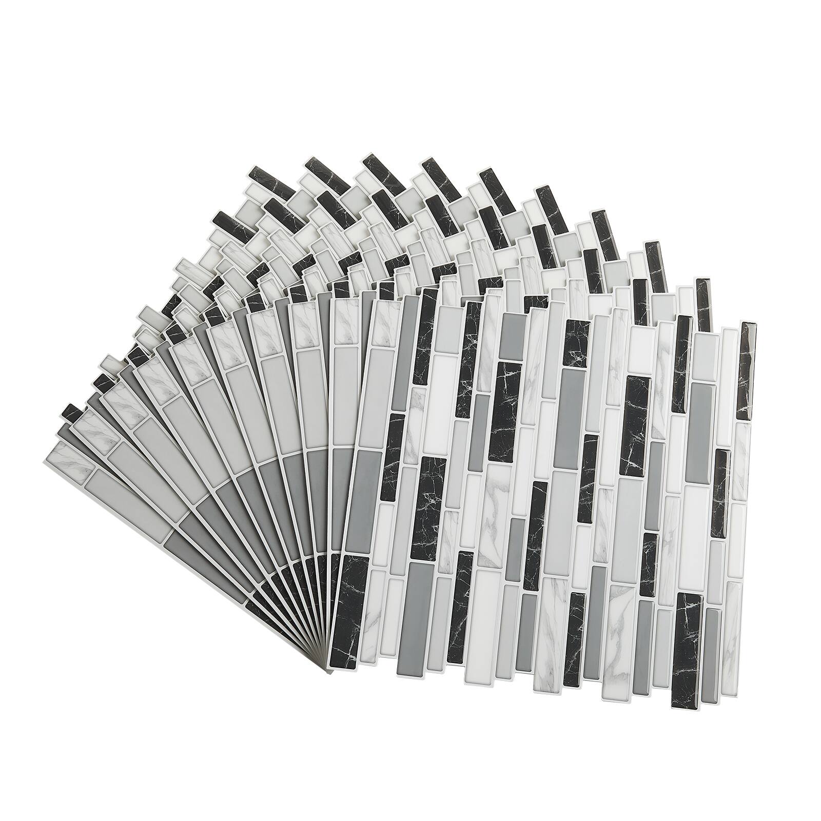 Alt View 5. VEVOR - Peel and Stick Backsplash 10-Sheet, 12 x 12 x 0.78 inch / 305 x 305 x 2.0 mm Self-Adhesive Wall Tiles - Gray and white alternating.