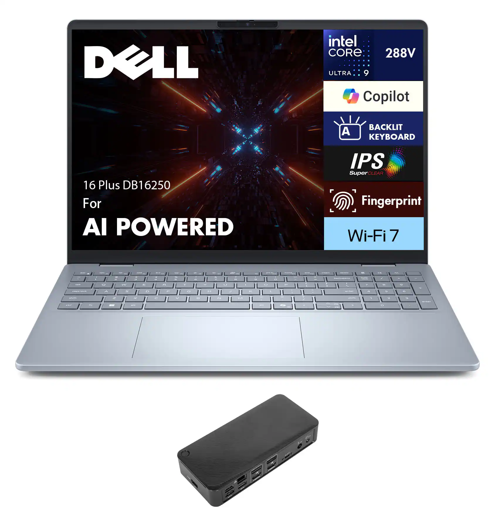 Dell - 16 Plus DB16250 Laptop 16.0 WQXGA (Intel Ultra 9-288V, 32GB LPDDR5X, 2TB M.2 PCIe SSD, Win 11 Pro) - Ice Blue