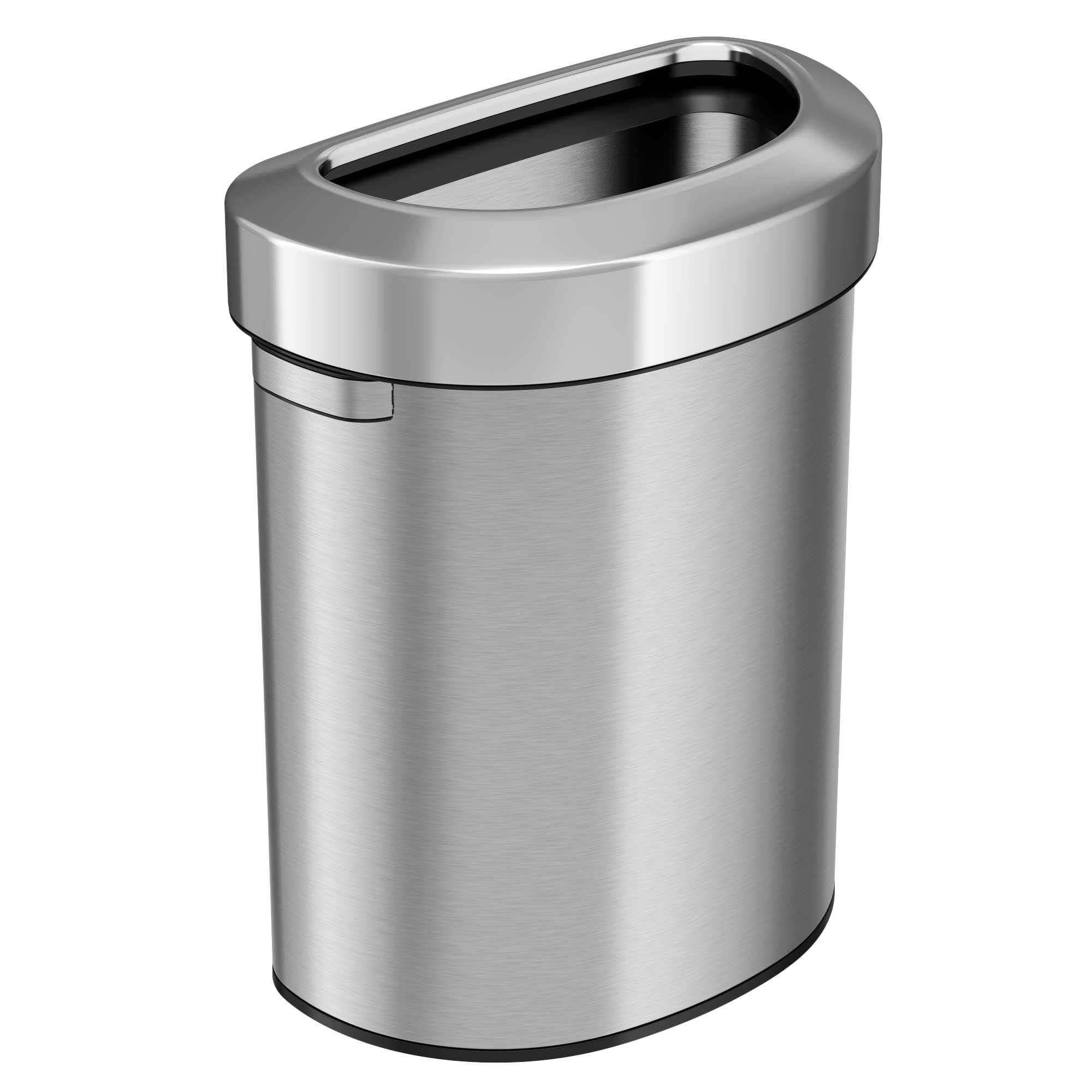 Front. iTouchless - 18 Gallon Stainless Steel Semi-Round Open Top Kitchen Trash Can - Silver.
