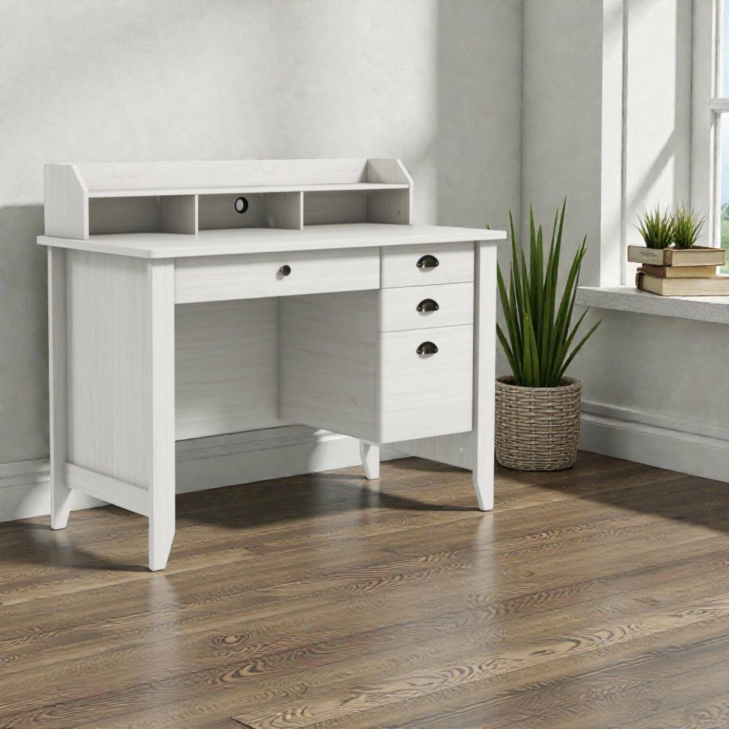 Hivvago - Timeless Home Study Desk with 4 Drawers and Open Storage Compartments - White