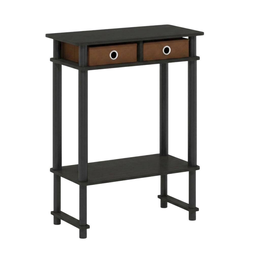 Left. FurniFact - Espresso Hallway Console Table with Storage Bin and Modern Finish - Espresso/Brown.