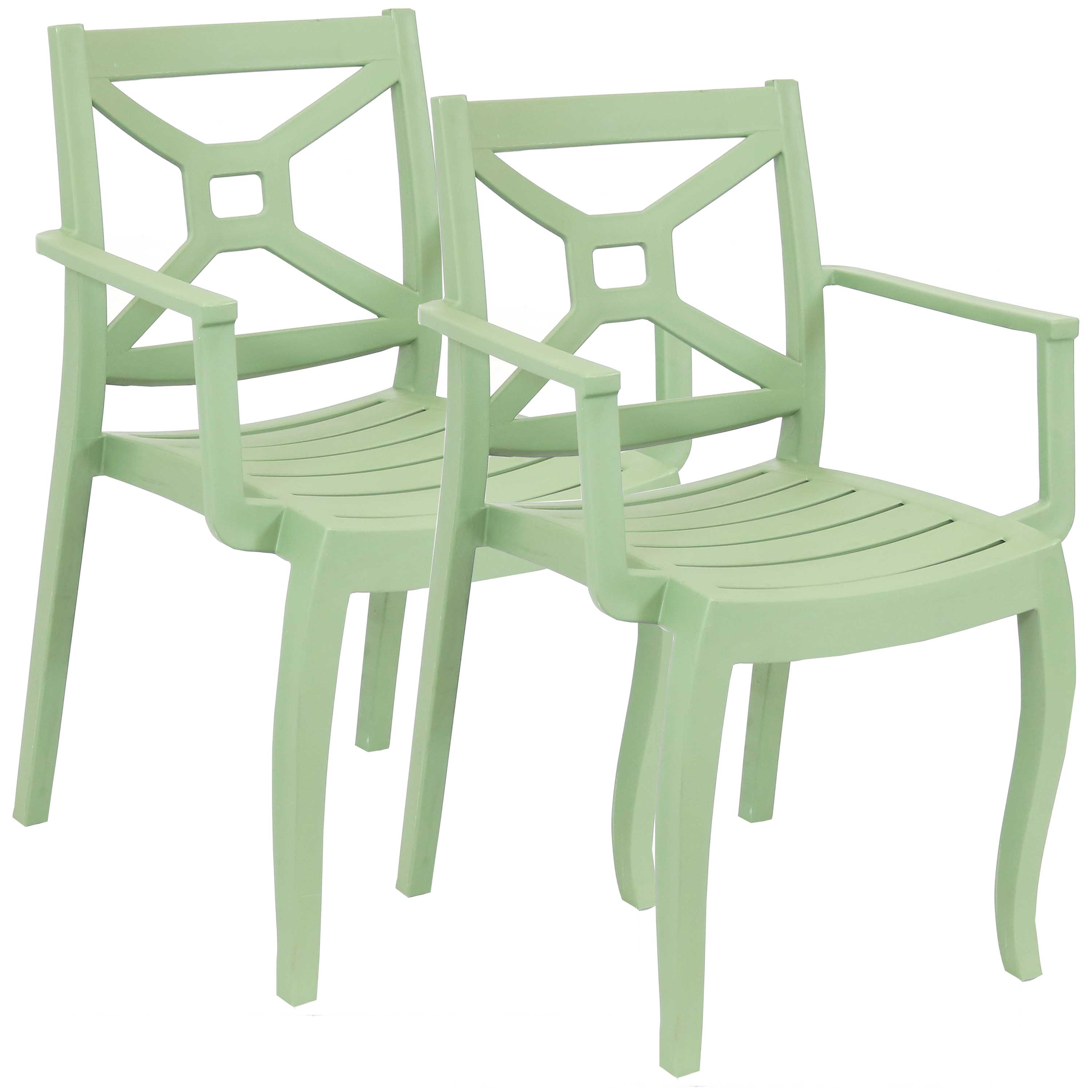 Front. Sunnydaze - Tristana Plastic Stackable Patio Armchair - Set of 2 - Green.