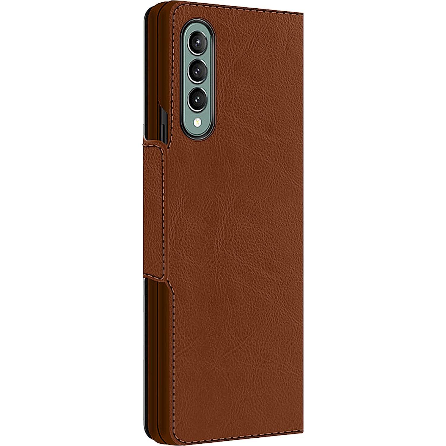 Angle. SaharaCase - Leather Folio Wallet Case for Samsung Galaxy Z Fold3 5G - Brown.