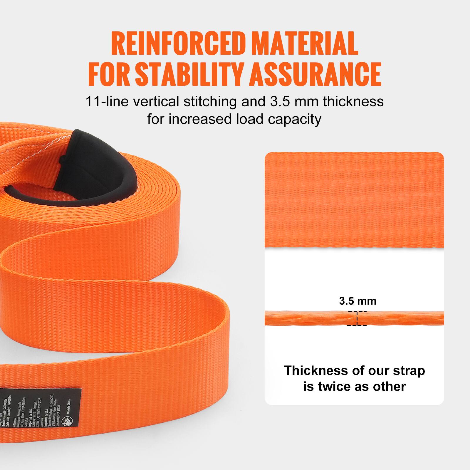 REINFORCED MATERIAL FOR STABILITY ASSURANCE

11-line vertical stitching and 3.5 mm thickness for increased load capacity

3.5 mm

Thickness of our strap is twice as other